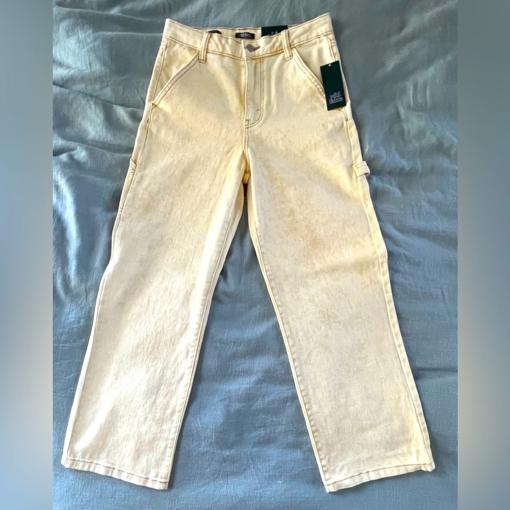 NWT High Waisted Utility Pants - Acid Washed Pale Yellow Size 6 / 28” Waist